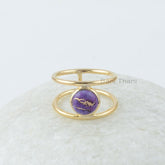 Copper Turquoise Ring, Copper Purple Turquoise 8mm Round Gemstone Ring, 18k Gold Plated Ring, Gemstone Rings, Purple Turquoise Ring